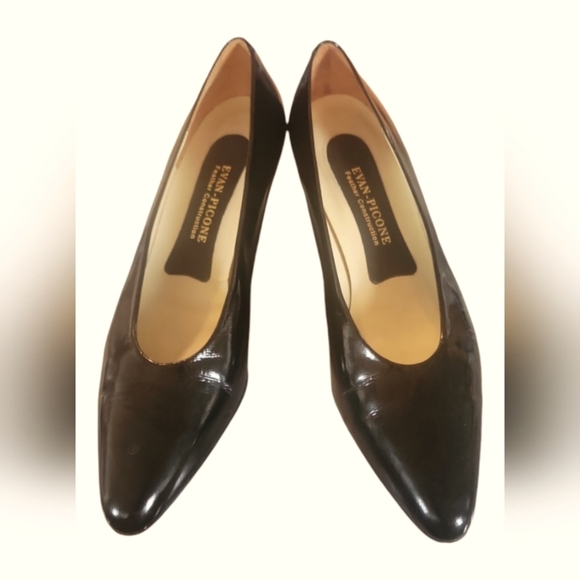 Evan-Picone Feather Construction Vintage Black Patent Leather Kitten Heel Pump 8 - Picture 7 of 7